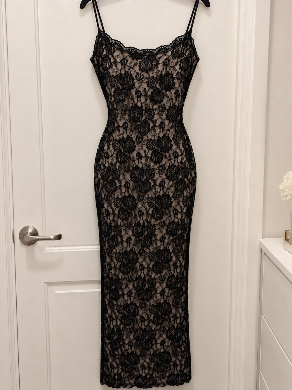 Black Lace Slip Midi Dress